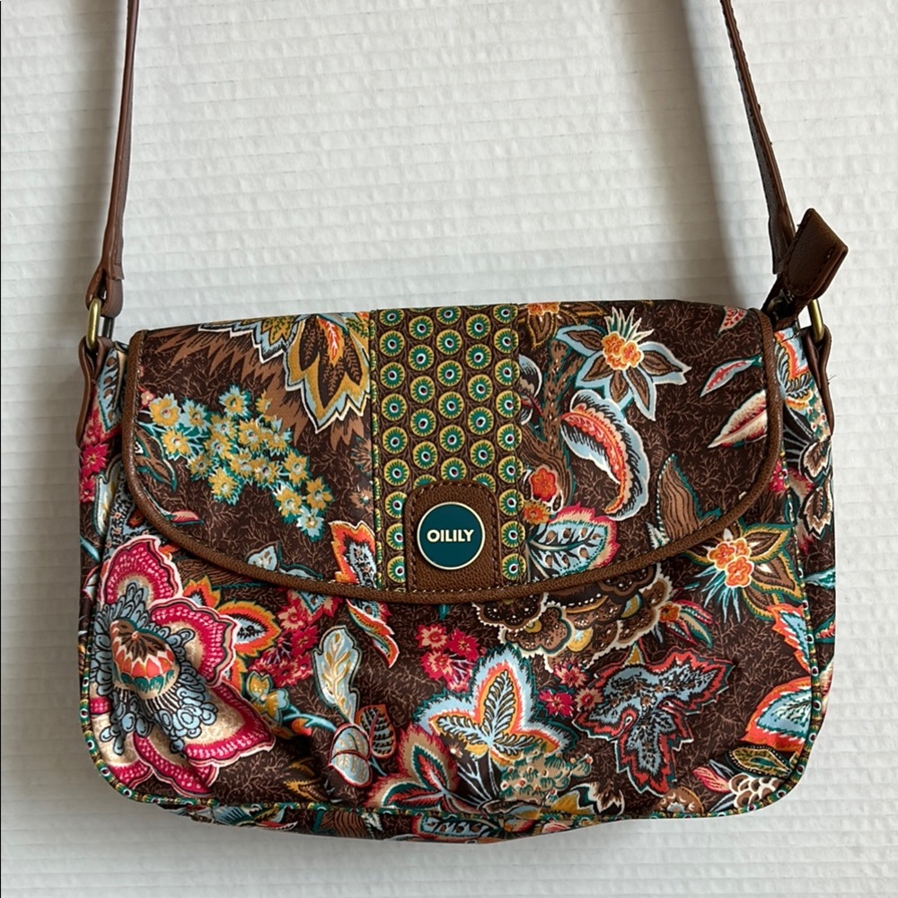 OILILY crossbody bag.  Brown floral print.  NWOT